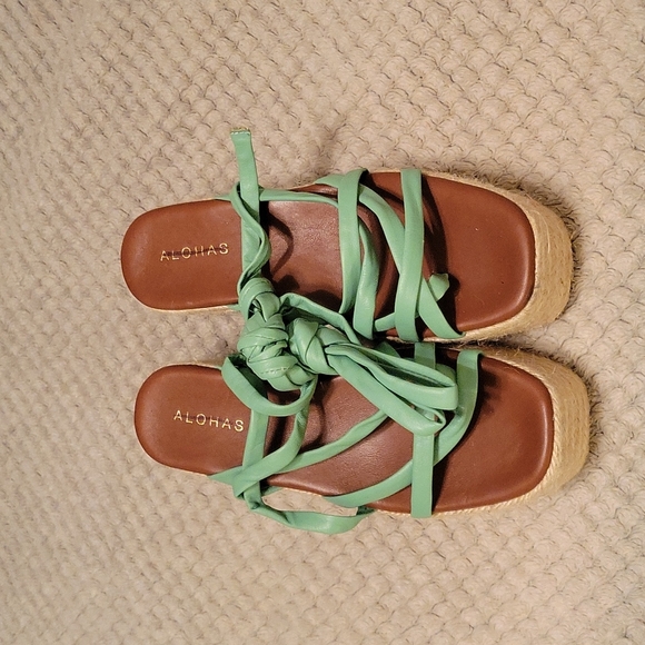 Alohas Leather Paw-Paw Platform Espadrille Sandals in green EU36 US5 - Picture 4 of 11
